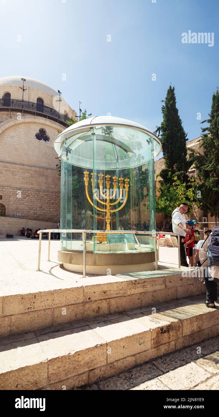 The Golden Menorah located in Jewish Quarter Old City Jerusalem Stock
