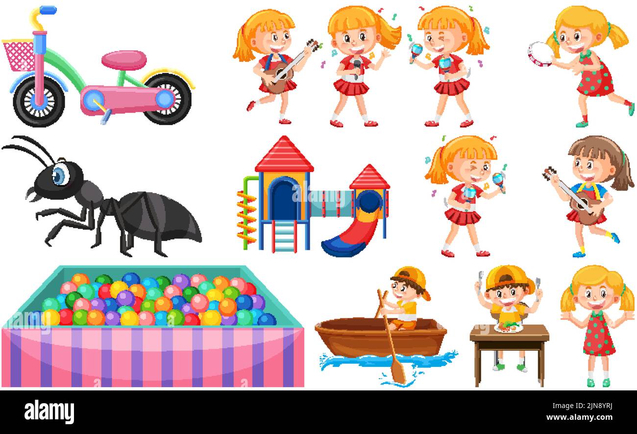 Set of cute kids and objects illustration Stock Vector Image & Art - Alamy