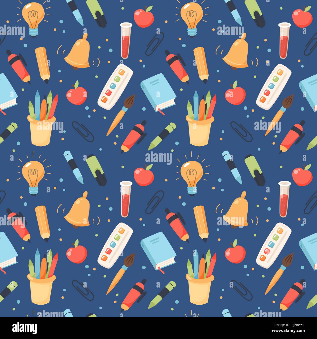 School seamless pattern. Supplies and equipment for learning. Cute ...