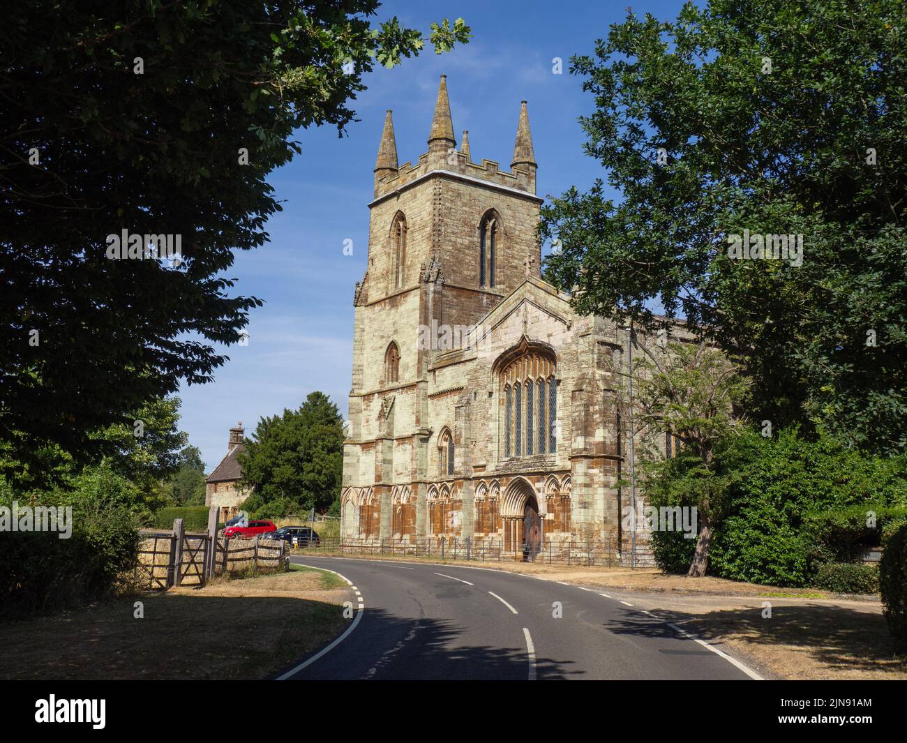The church of St Mary in the village of Canons Ashby, Northamptonshire, UK; it incorporates fragments of a 12th century Augustine priory Stock Photo