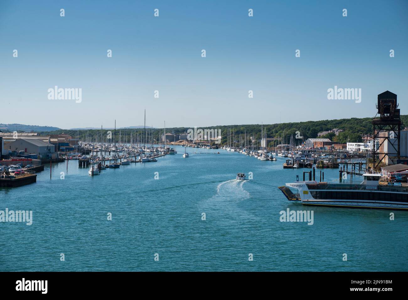 General view of the chain ferry crossing the River Medina linking west