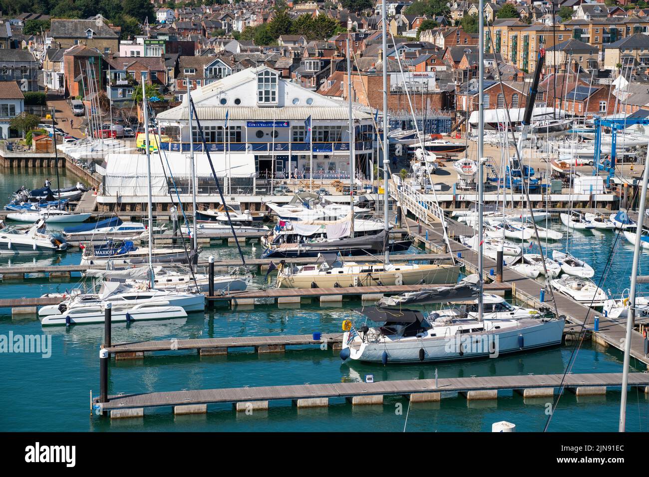 General view of Cowes Yacht Haven in Cowes on the Isle of Wight. Stock Photo