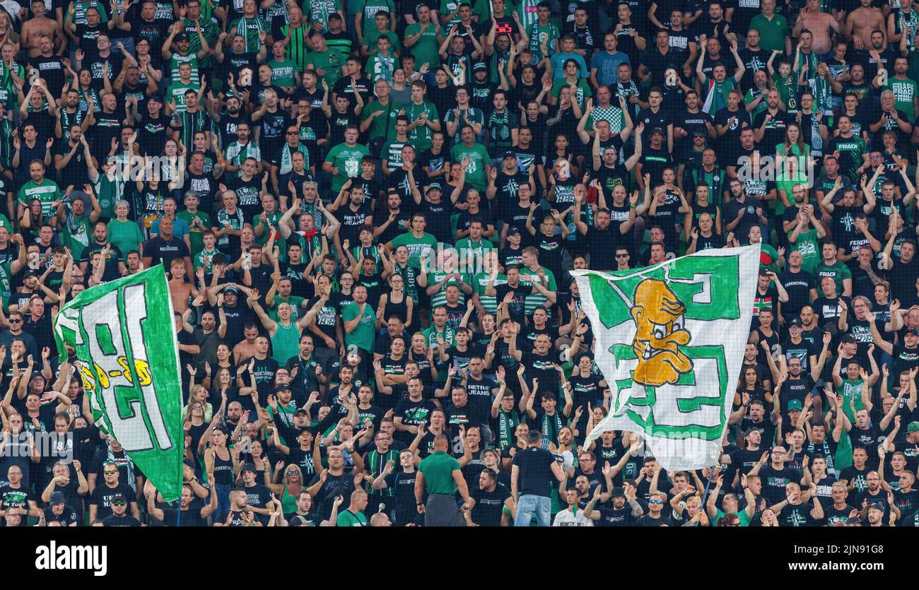 BUDAPEST, HUNGARY - AUGUST 9: Gara Garayev of Qarabag FK fouls Aissa  Laidouni of Ferencvarosi TC during the UEFA Champions League Qualifying  Round match between Ferencvarosi TC and Qarabag FK at Ferencvaros