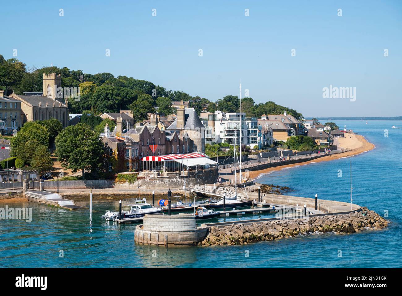 General view of the Royal Yacht Squadron in Cowes on the Isle of Wight. Stock Photo