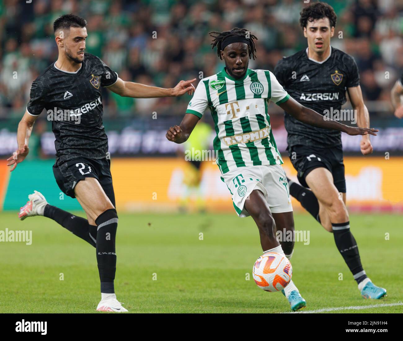 BUDAPEST, HUNGARY - AUGUST 9: Franck Boli of Ferencvarosi TC in action  during the UEFA Champions League Qualifying Round match between Ferencvarosi  TC and Qarabag FK at Ferencvaros Stadium on August 9