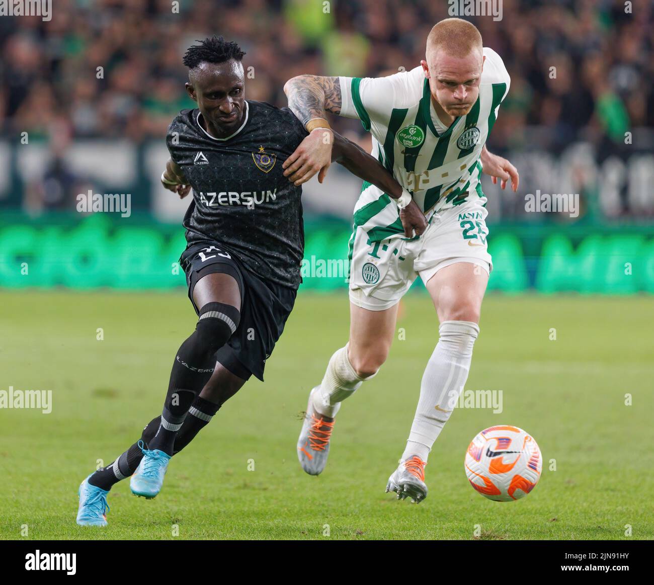 BUDAPEST, HUNGARY - AUGUST 9: Franck Boli of Ferencvarosi TC in action  during the UEFA Champions League Qualifying Round match between Ferencvarosi  TC and Qarabag FK at Ferencvaros Stadium on August 9