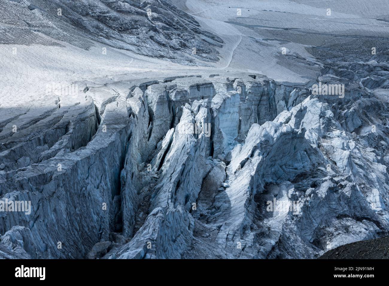 giant Séracs and glacial crevasses on the glacier of Steingletscher in the Bernese Alps Stock Photo
