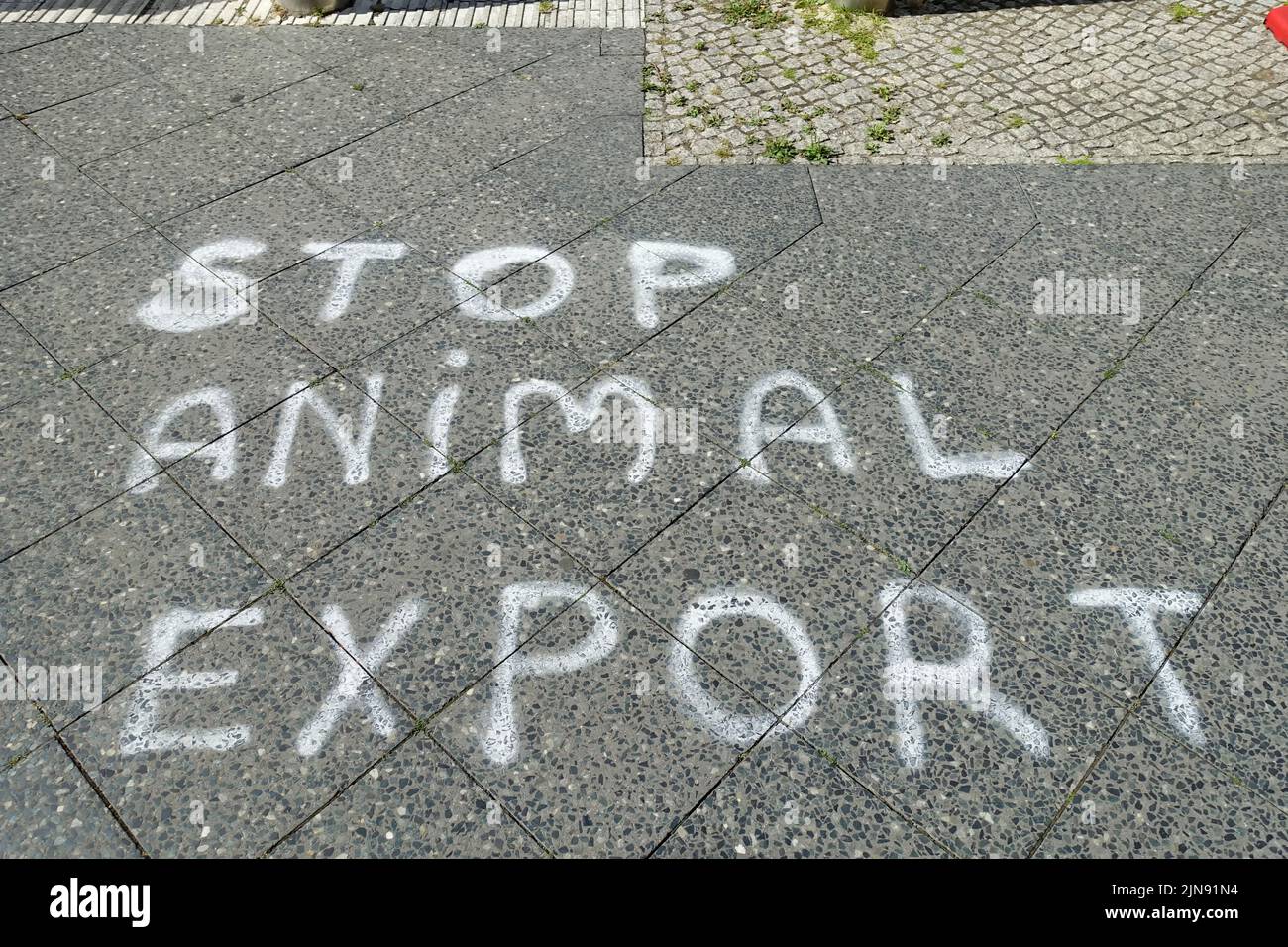 Sprayed, stop animal export, Federal Ministry of food and Agriculture, Berlin, Germany Stock Photo