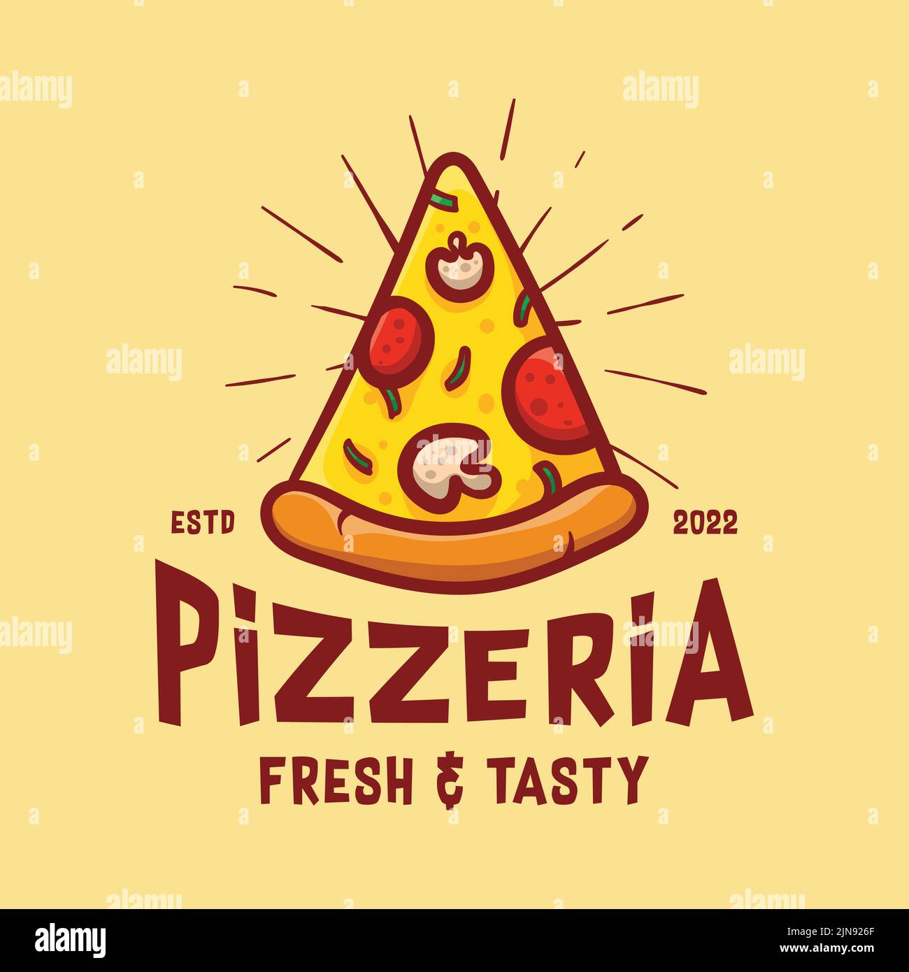 slice pizza logo with light background, cute and premium design