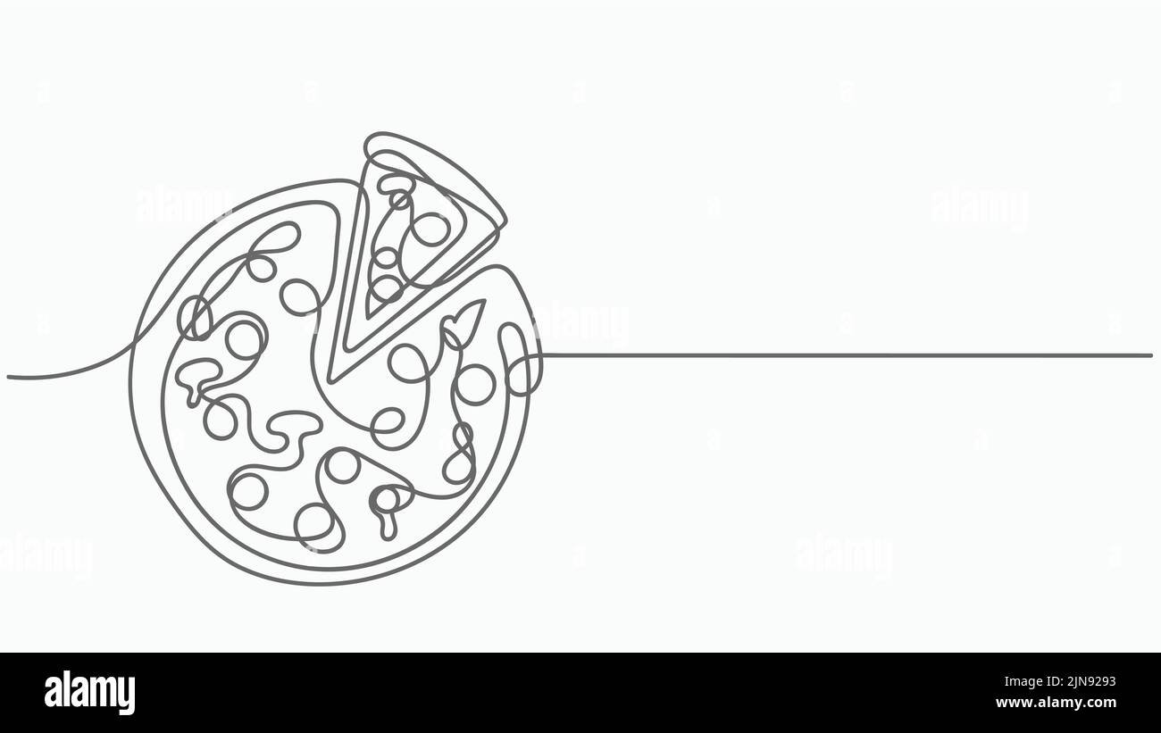 Continuous One Line Pizza and Slice italian fast food cafe. Vector illustration Stock Vector