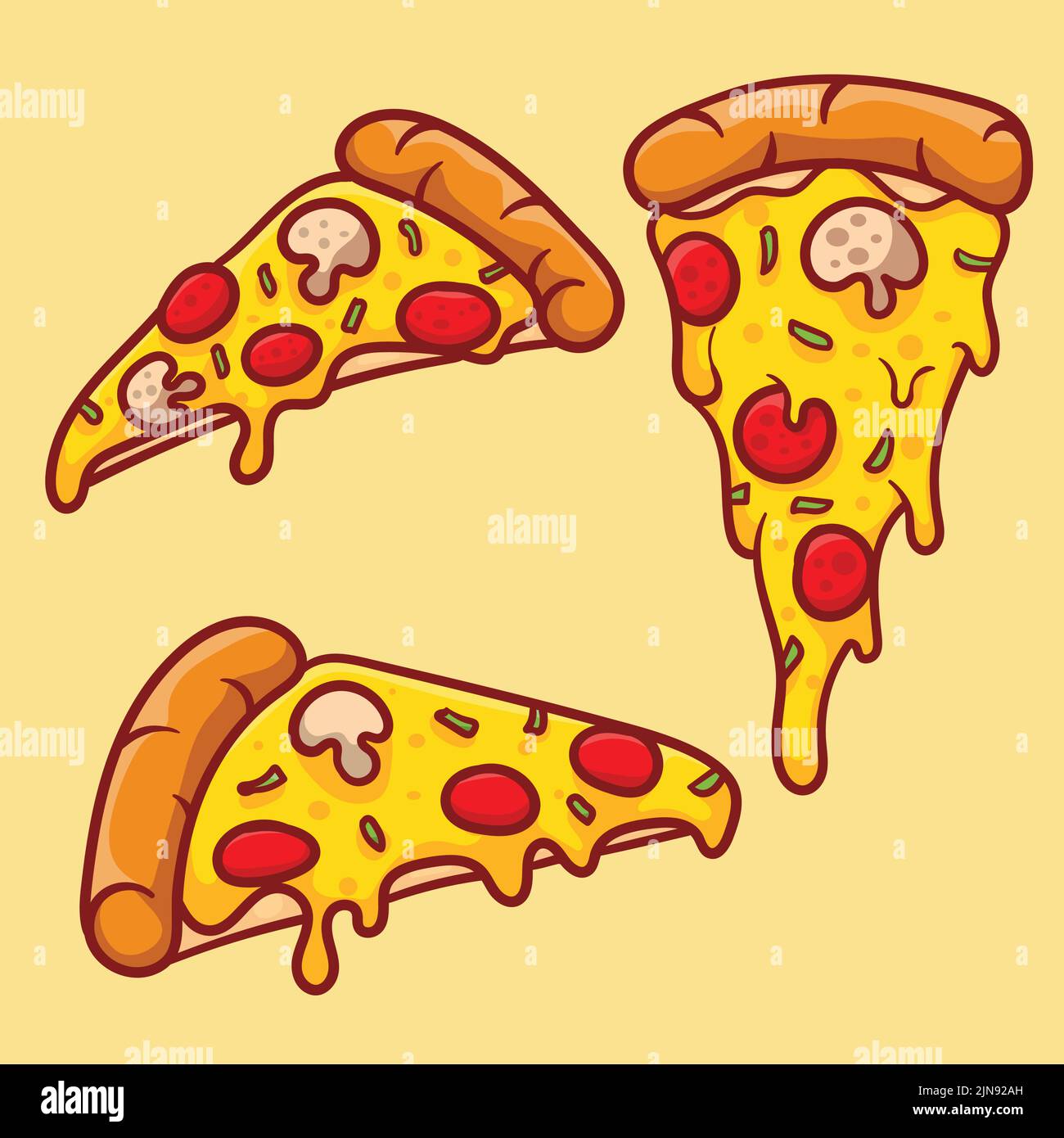 Vector Illustration Of Delicious Slice Of Pepperoni Pizza With Melted