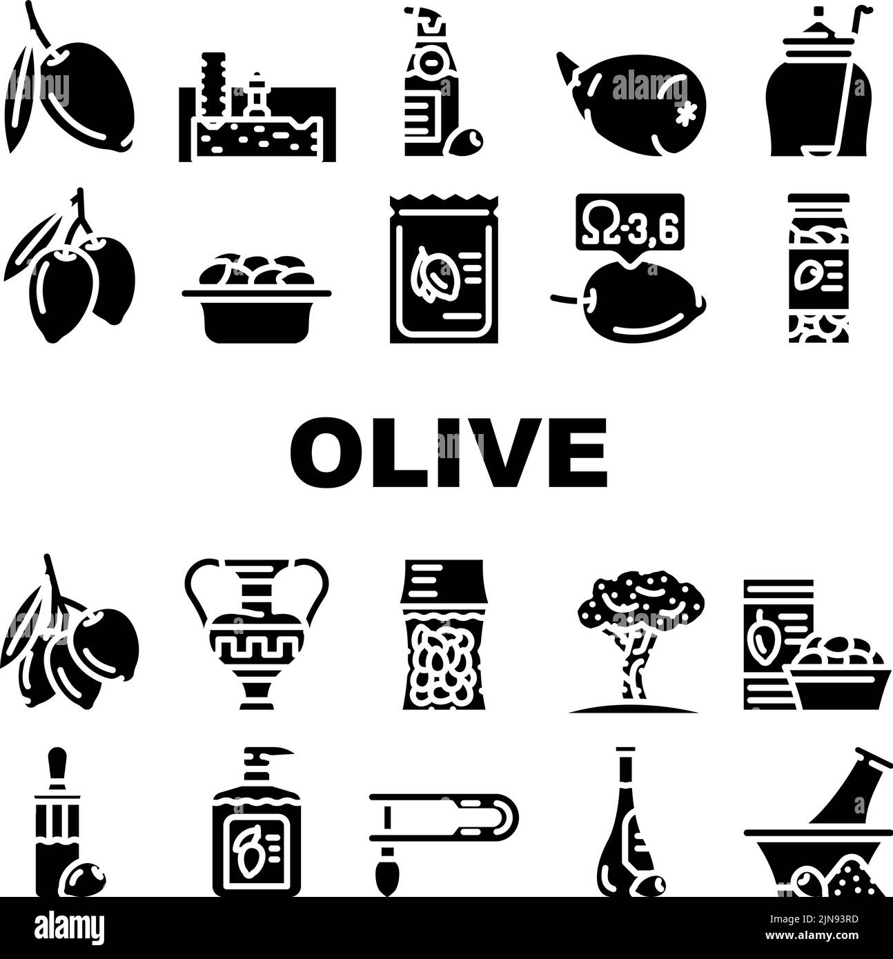 olive oil green branch leaf icons set vector Stock Vector Image & Art ...