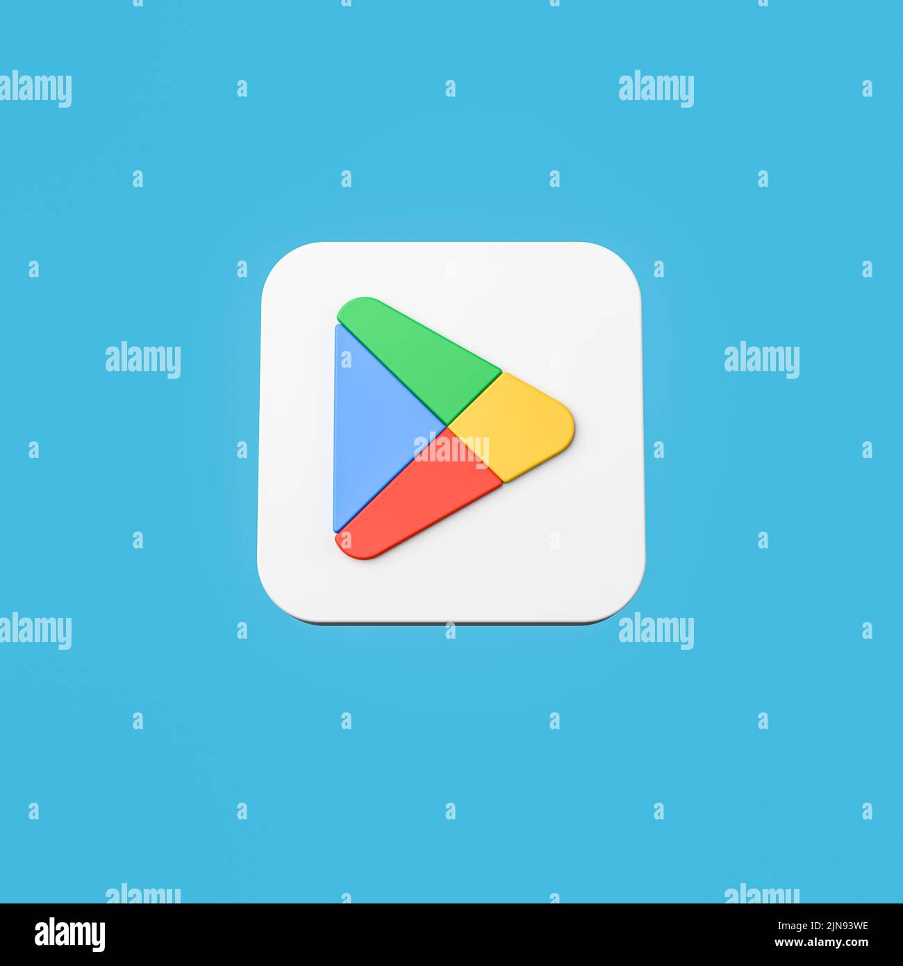 Google Play Store App 2022 Icon on Flat Blue Background Stock Photo