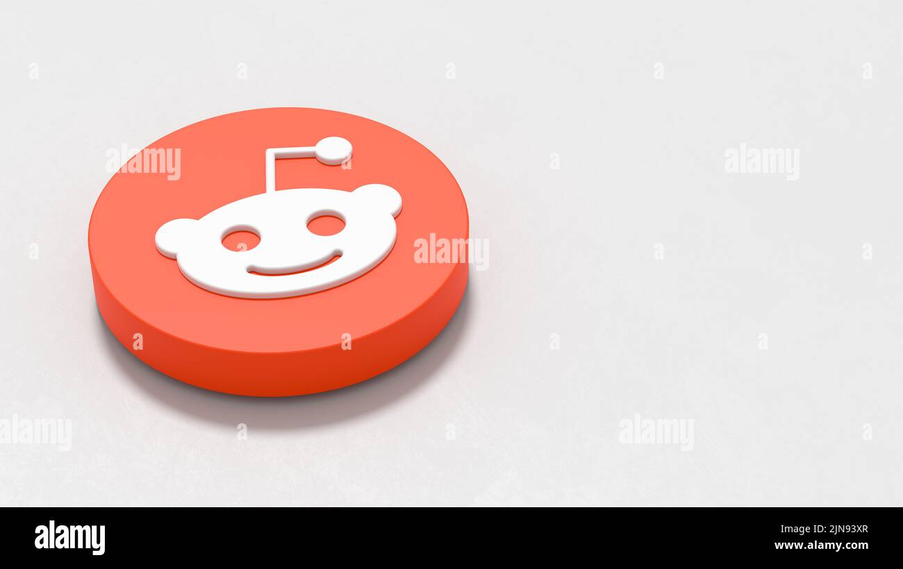 Reddit Logo on Light Gray Background with Copy space Stock Photo