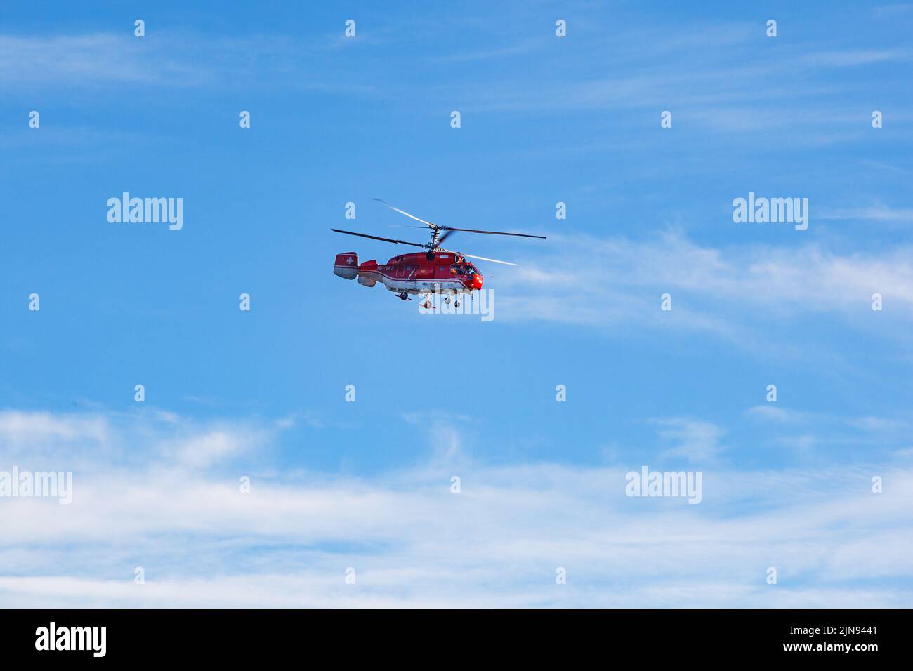Twin rotor helicopter at a blue sky Stock Photo Alamy