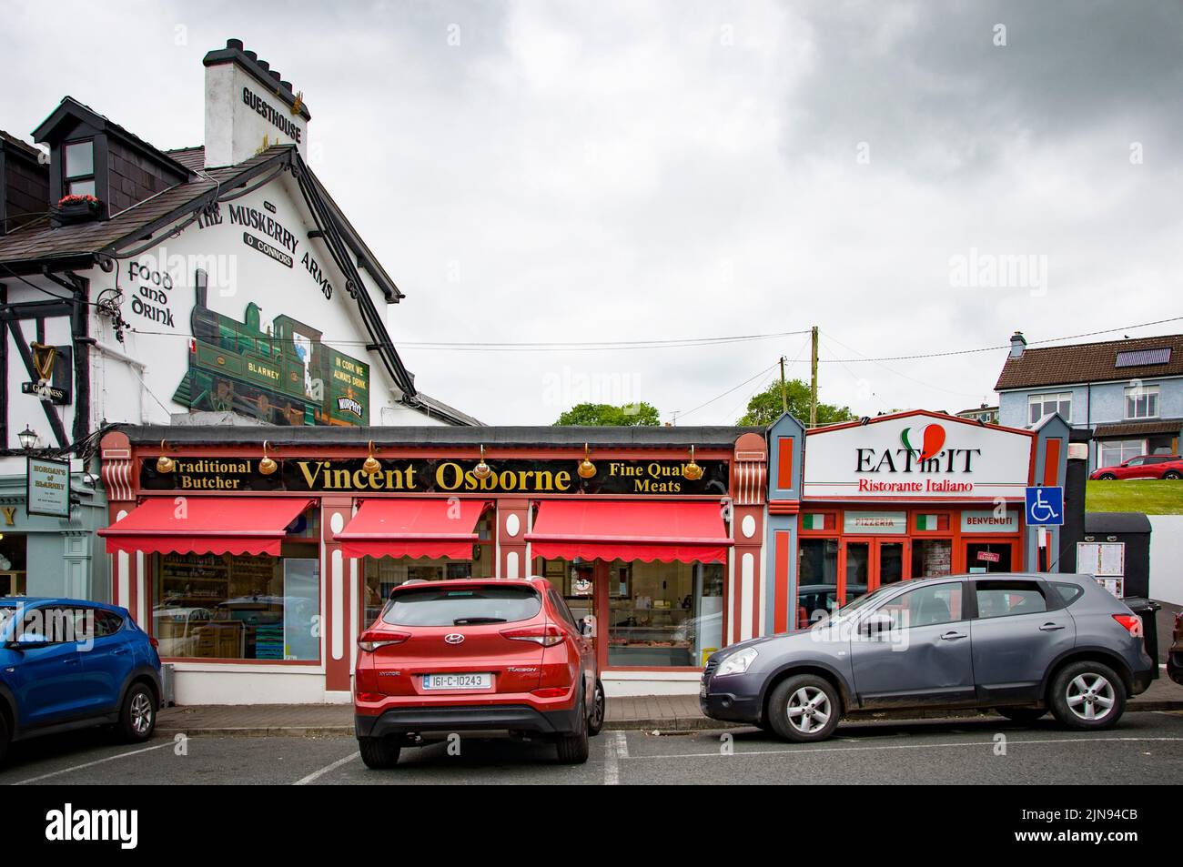 BLARNEY, IRELAND. JUNE 13, 2022. Small restaurants on the town square
