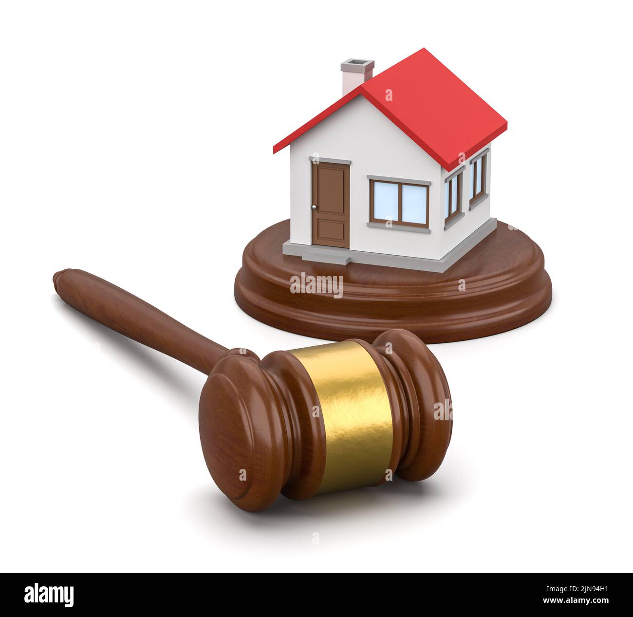 Judge's Gavel and House on White Background Stock Photo