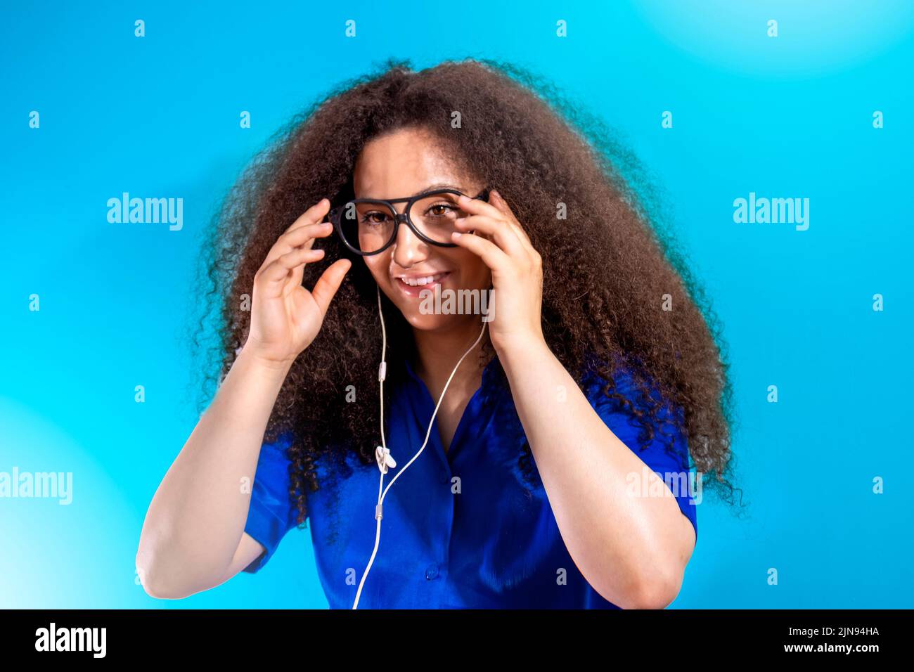 Cheerful African American Girl On Blue Stock Photo - Download Image Now - Teenage  Girls, Teenager, African-American Ethnicity - iStock