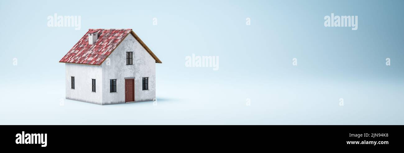 House on Blue Background with Copy Space Stock Photo