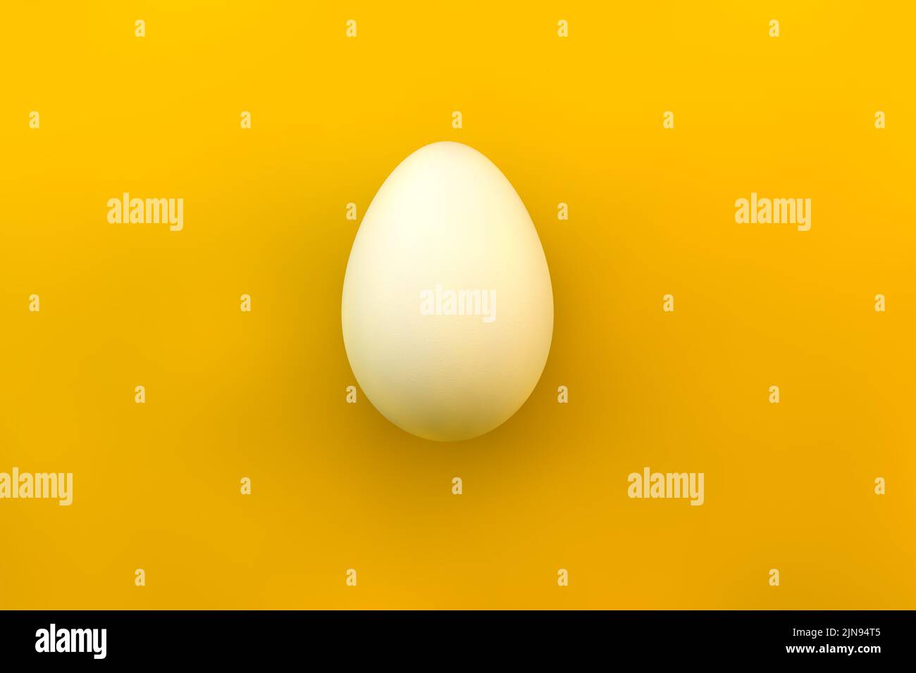 3d render of a chicken egg on a yellow background. View from above. Stock Photo