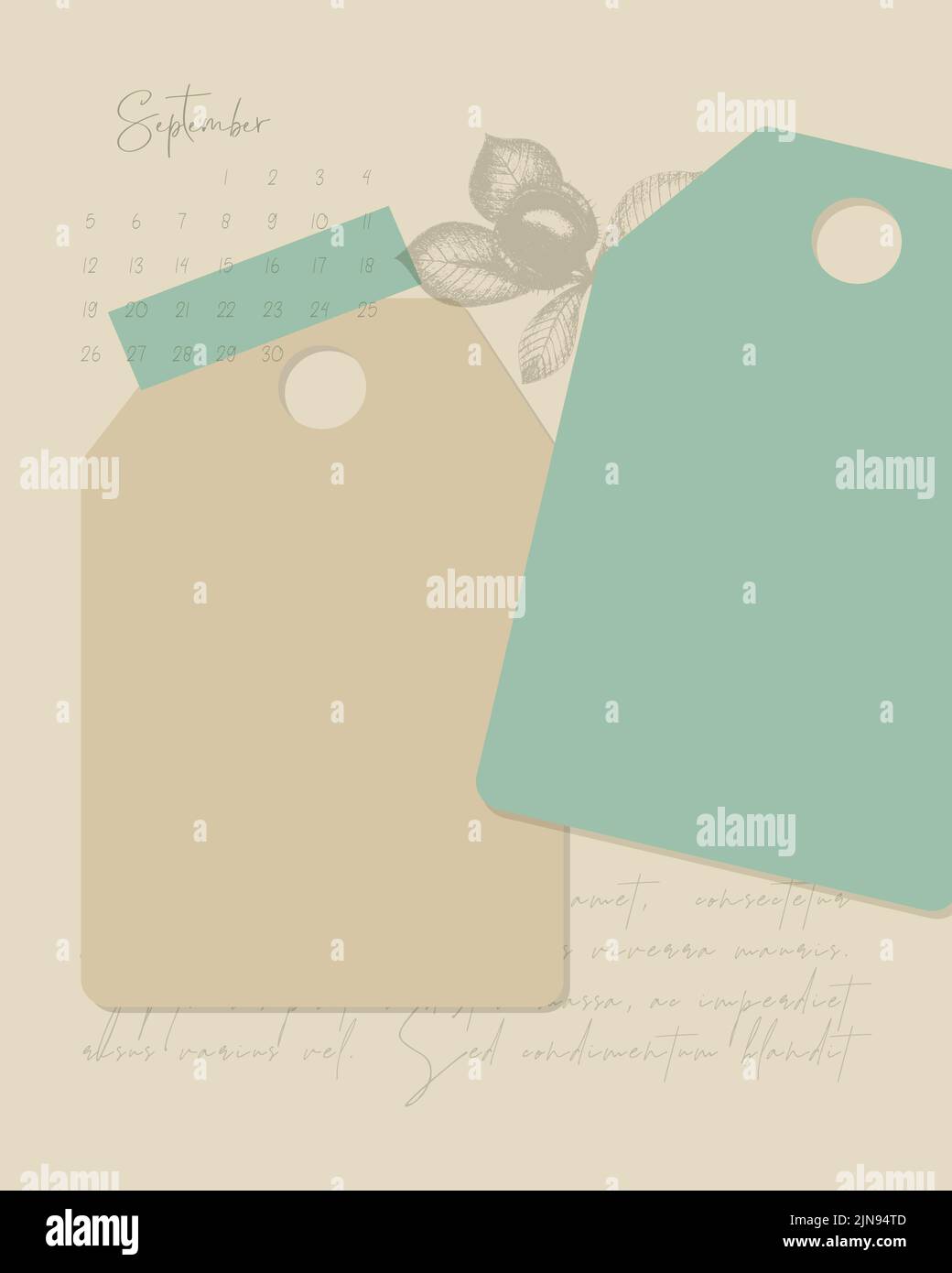 September 2022 calendar scrapbooking collage template for note to do