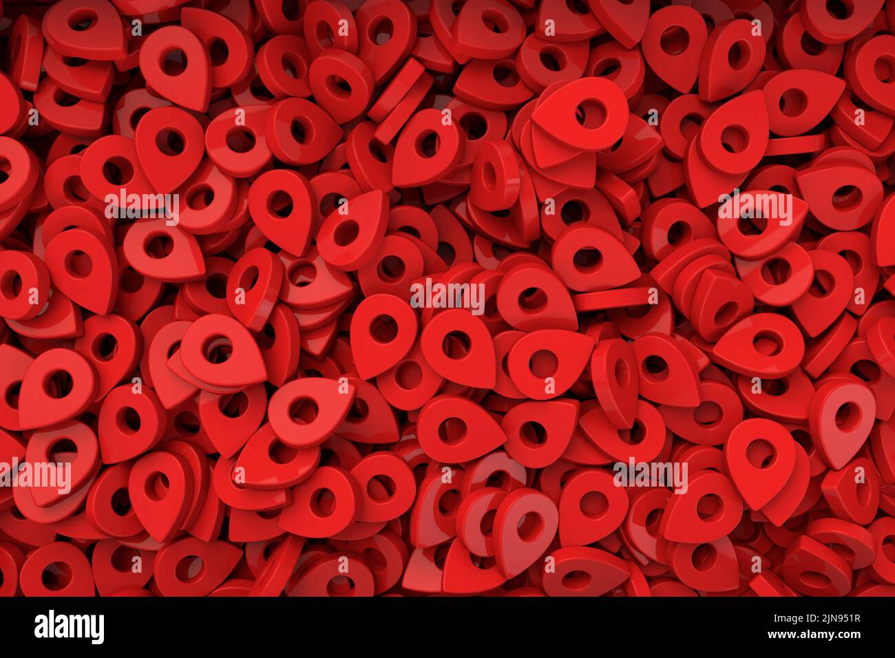 Pattern with location symbols. Red map pointer pin. 3D rendering. Stock Photo