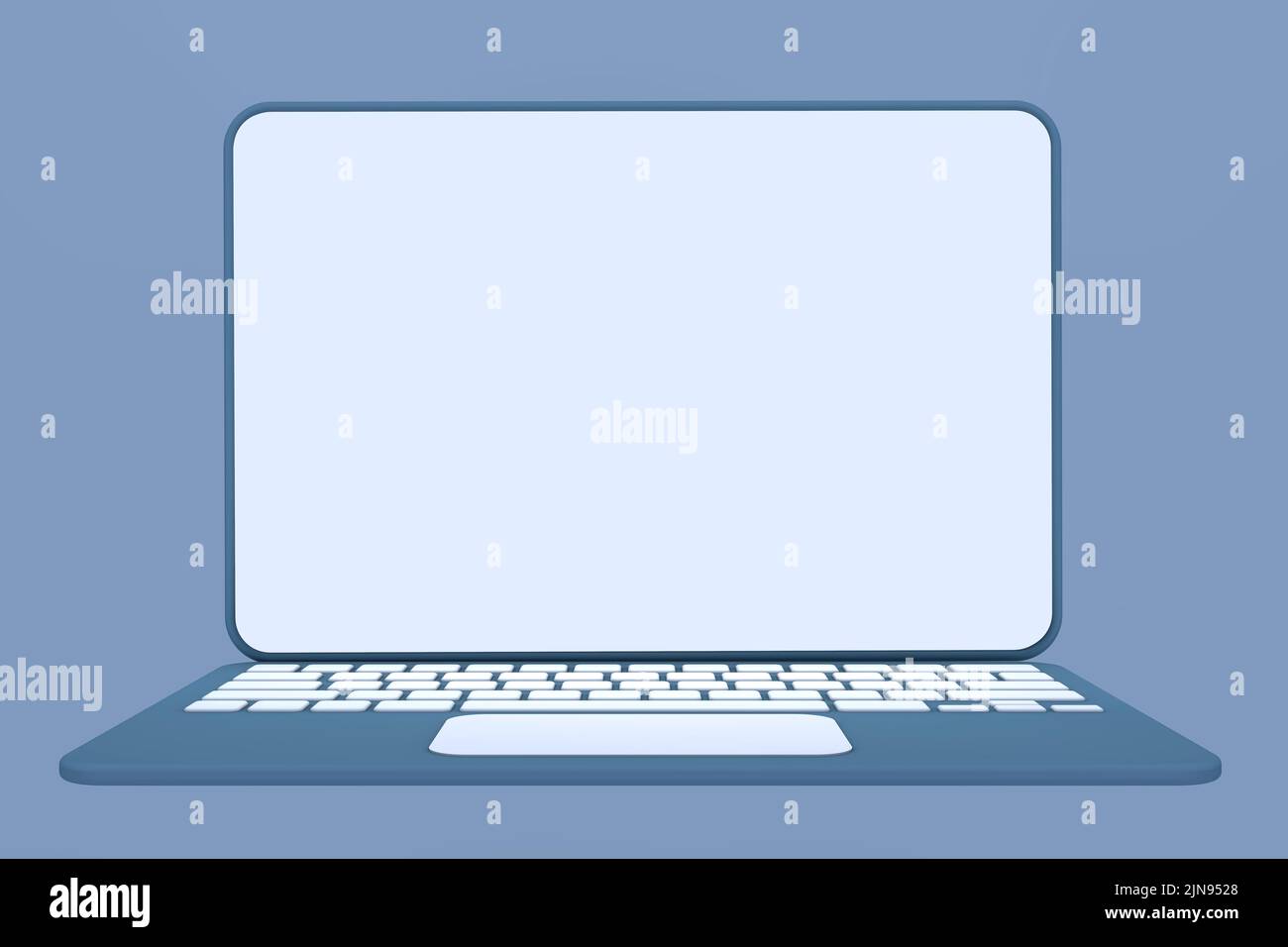 Blue laptop with copy space on blue background. 3d rendering. Minimal concept. Business mockup Stock Photo