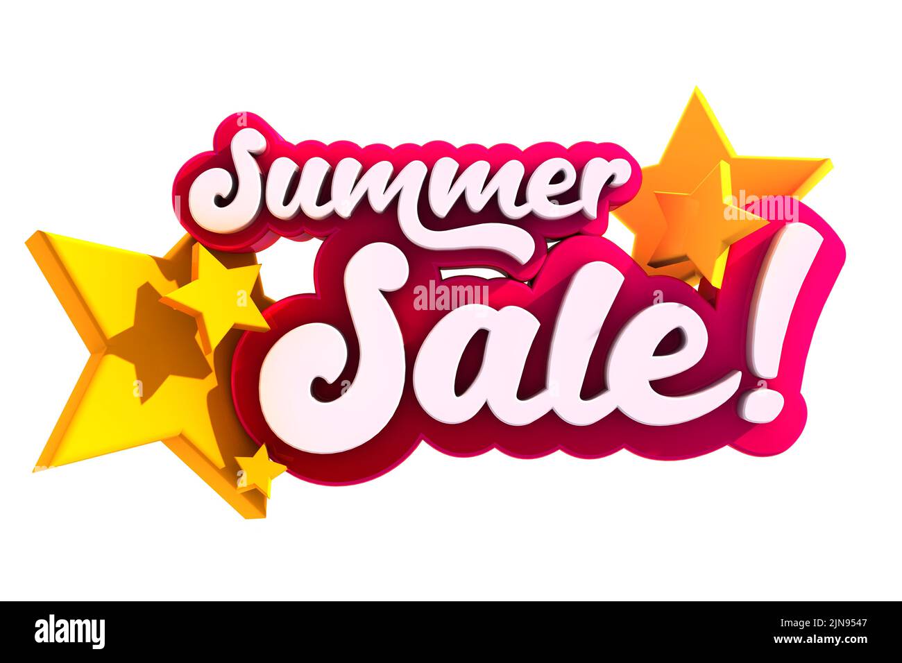 Summer sale banner with yellow stars. 3d rendering sign isolated on white. Stock Photo