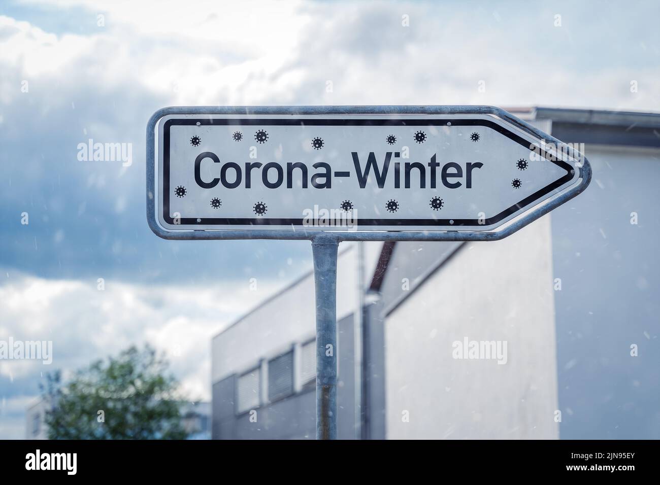 Sign With Inscription Corona Winter, The German Government Has Proposed The New Infection Control Law For Corona Autumn And Winter. Signpost With Insc Stock Photo