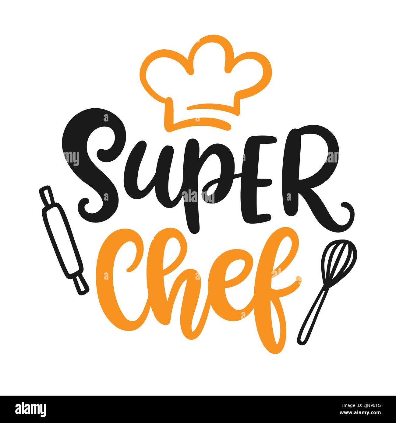 Super chef logo, Master chef hand written lettering emblem Stock Vector