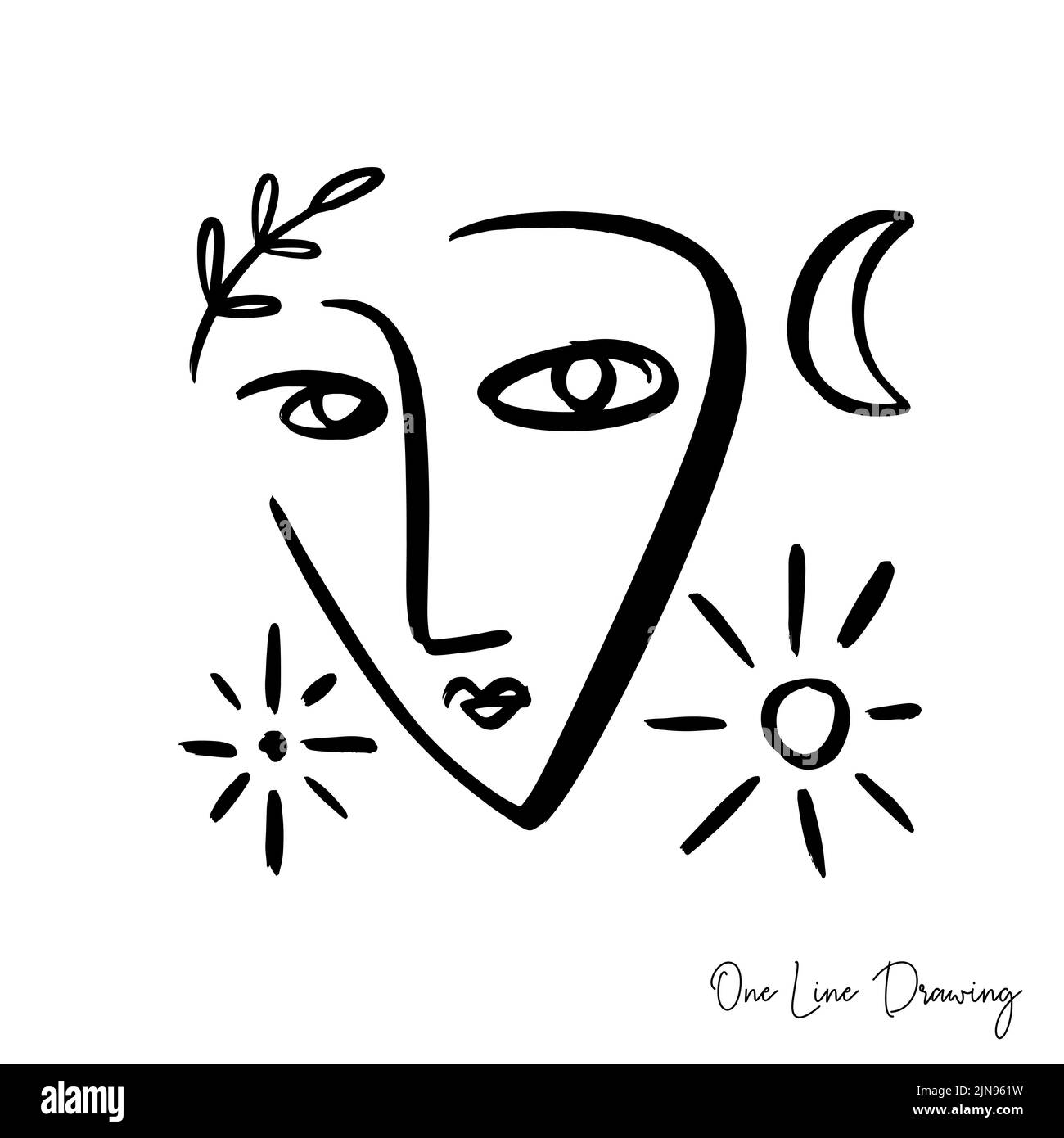 Hand drawn One line magic human face Stock Vector