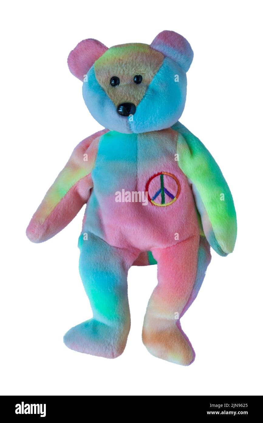 Peace ty beanie baby teddy bear isolated on white background Stock Photo