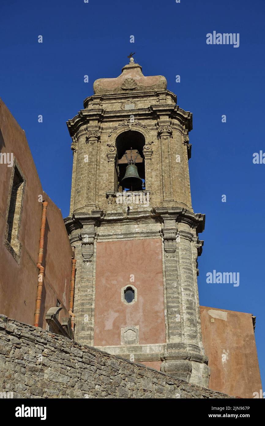 Church Bell Tower, Erice, Trapani, Sicily, Italy, Europe Stock Photo