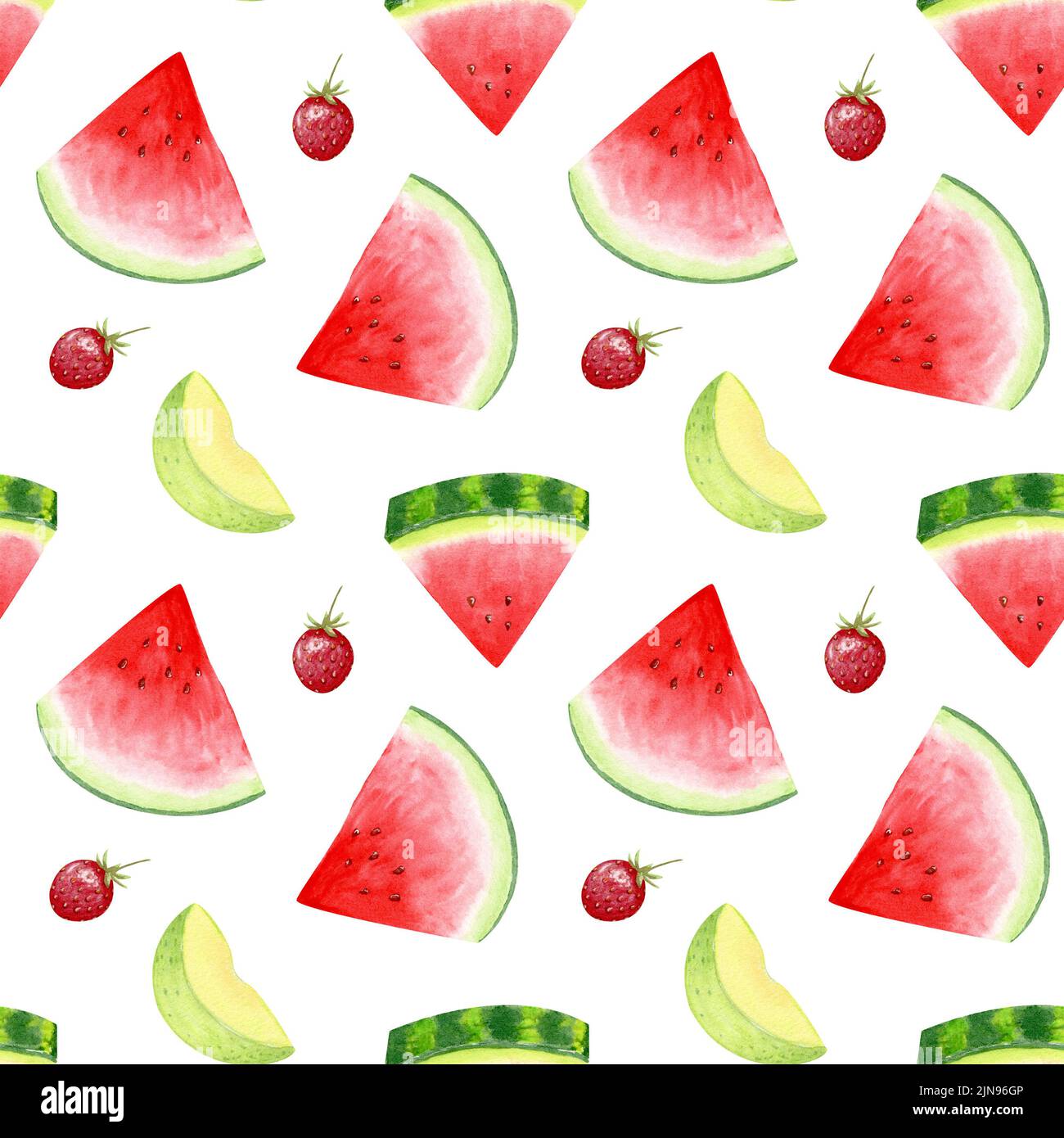 Watermelon seamless pattern. Watercolor pattern with slices of juicy ...