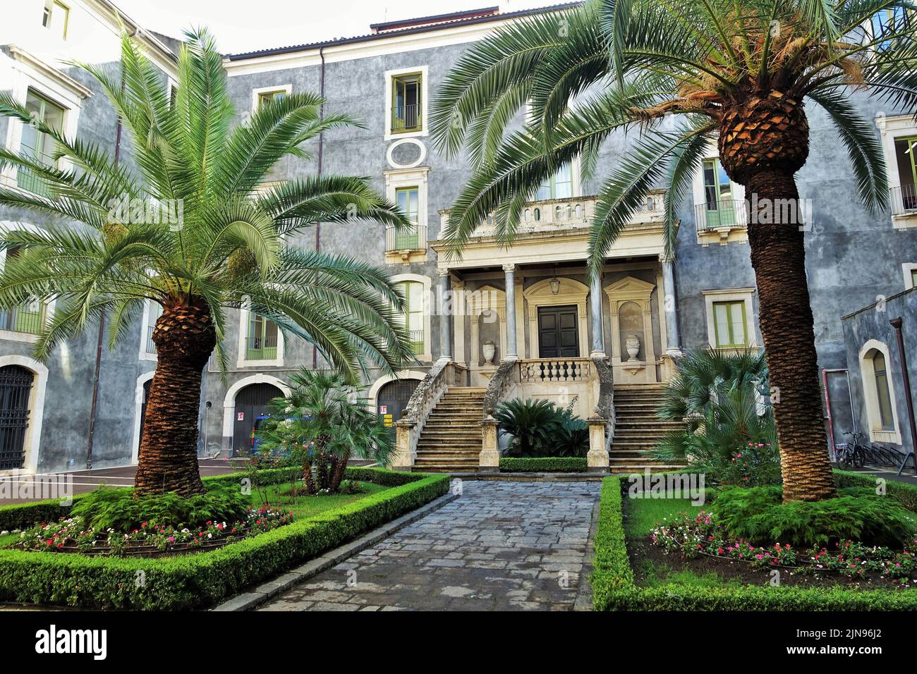 Old building courtyard garden, Palermo, Sicily, Italy, Europe Stock Photo