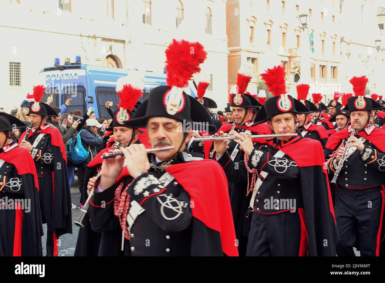 Musicians parade playing musical instrument flute, Rome, Lazio, Italy, Europe, Italian, European Stock Photo