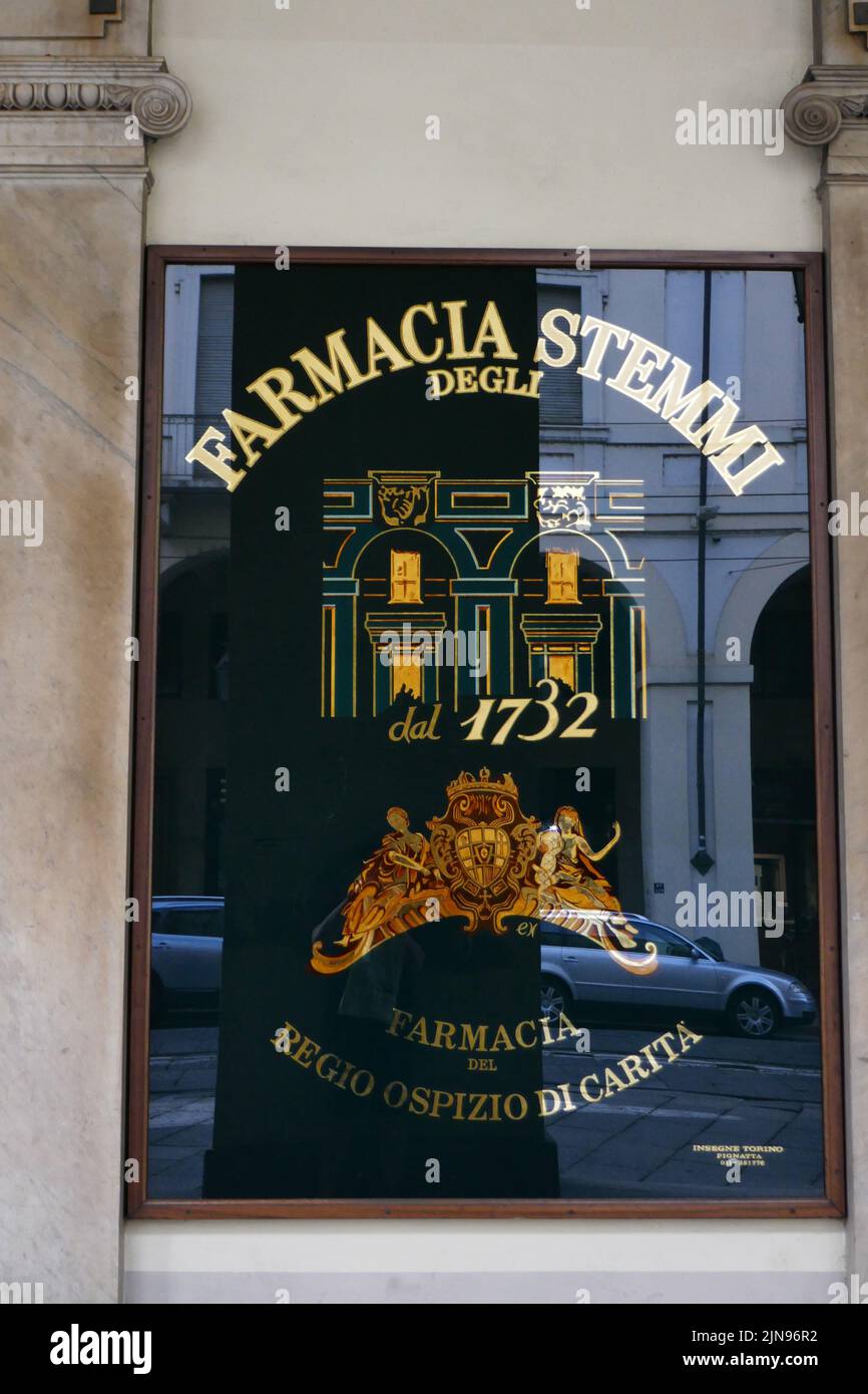 Farmacia degli Stemmi, Pharmacy, Turin, Piedmont, Italy, Europe, Italian, European Stock Photo