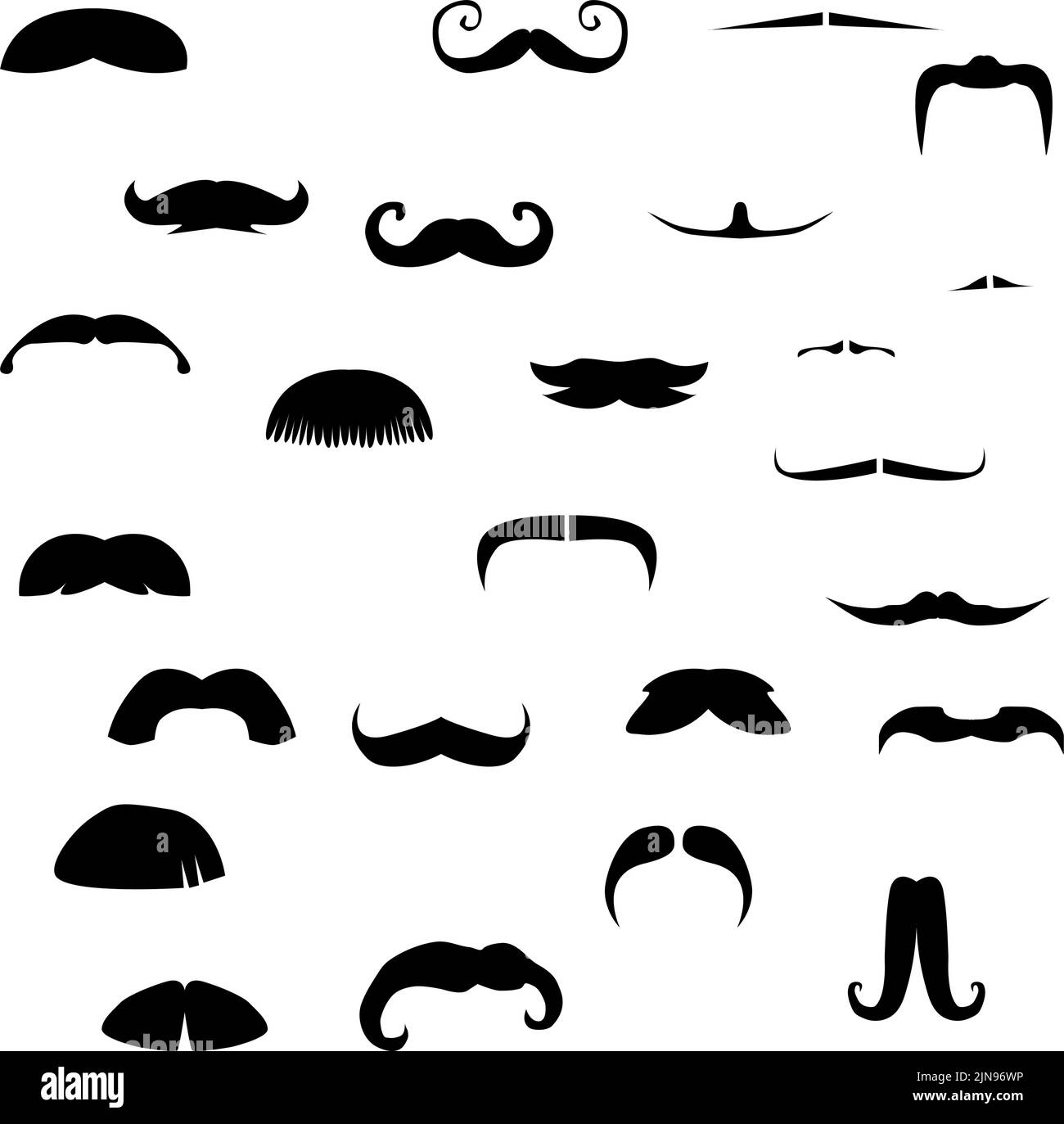 The sticker pack of different shaped black mustaches on the white