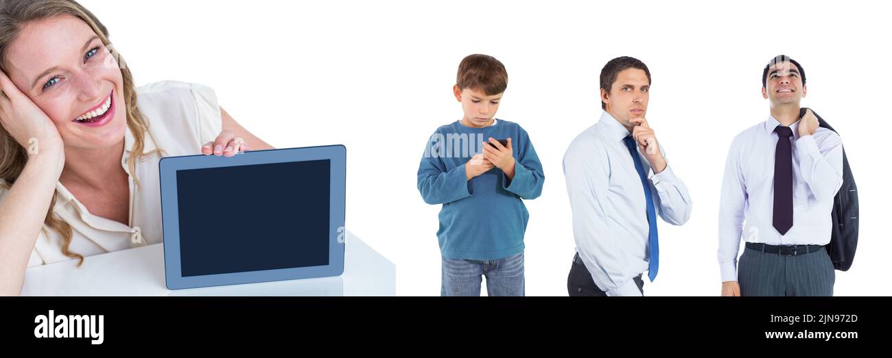 Multiple people of different professions against copy space on white ...