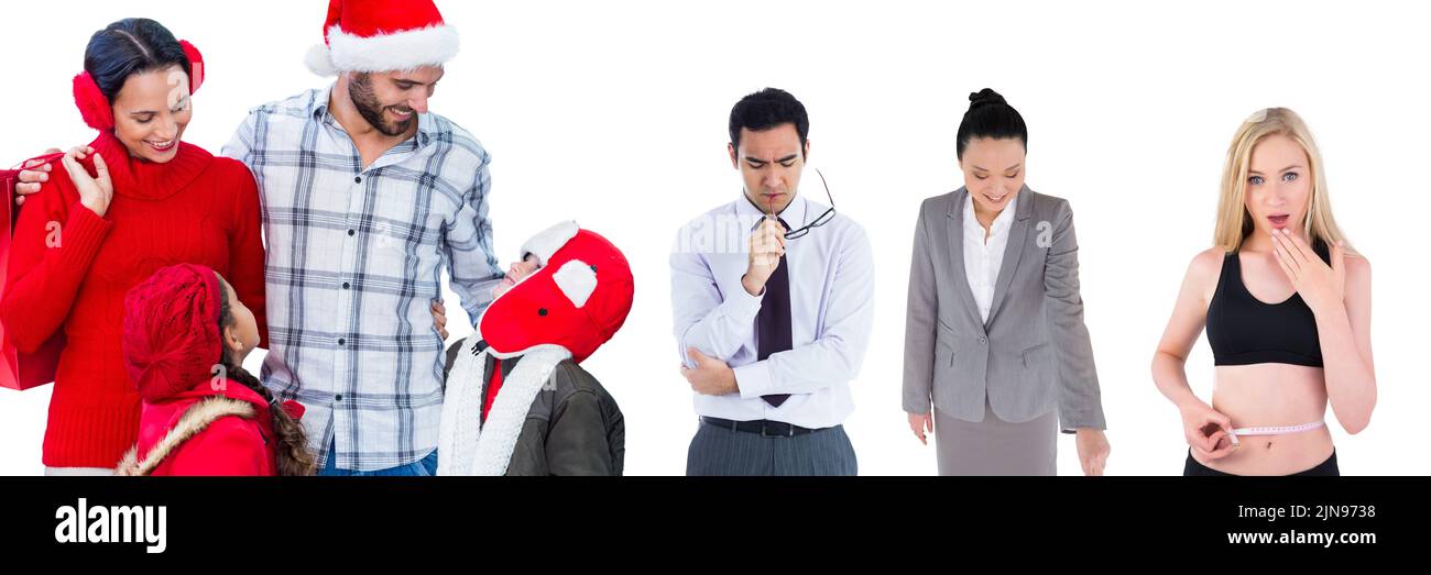 Multiple people of different professions against copy space on white ...