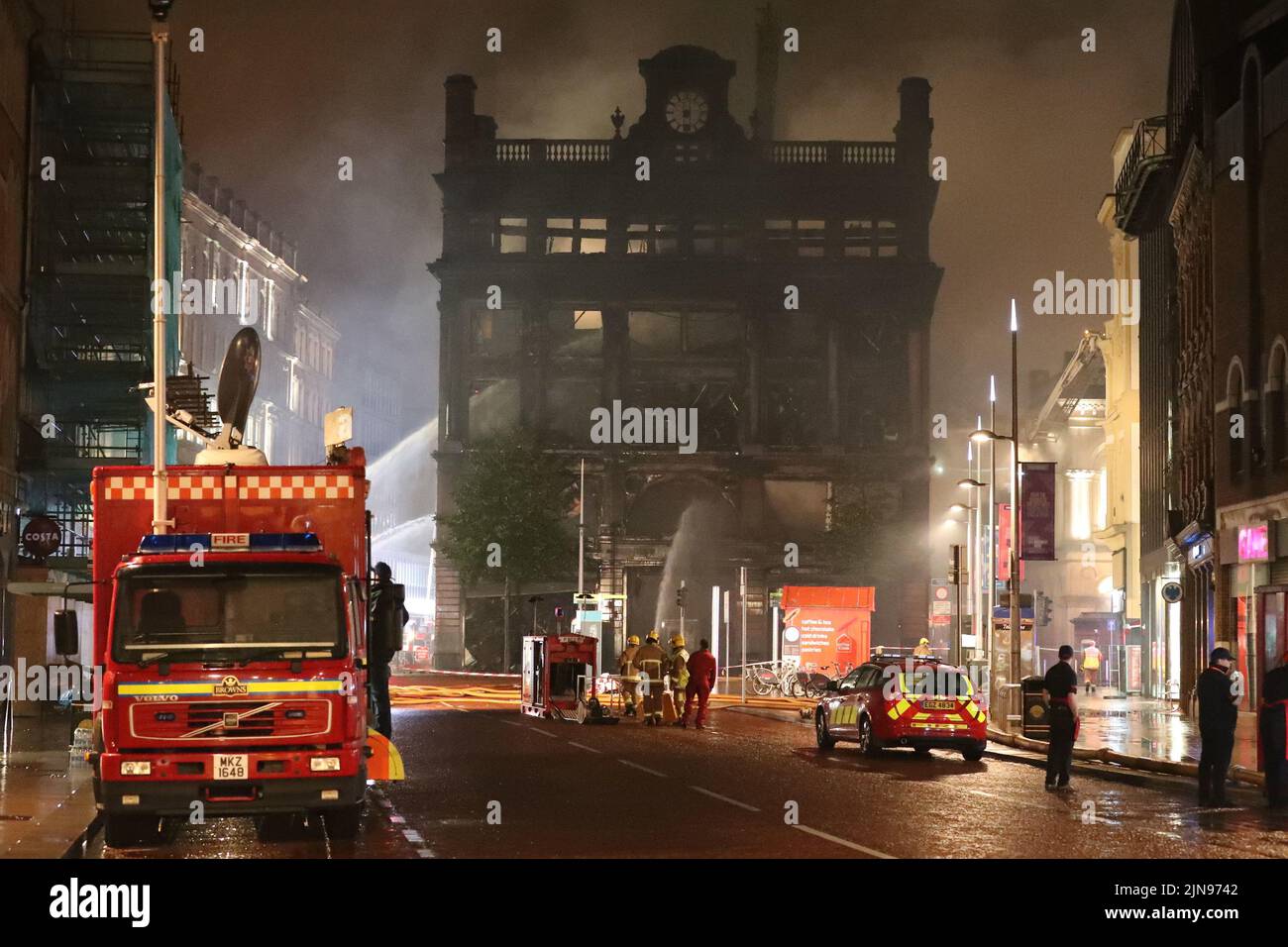 File photo dated 28/08/18 of a fire at Primark's landmark Bank Buildings store which will reopen prior to Christmas following an extensive four-year restoration project after the store was destroyed in a major accidental fire in August 2018. Issue date: Wednesday August 10, 2022. Stock Photo