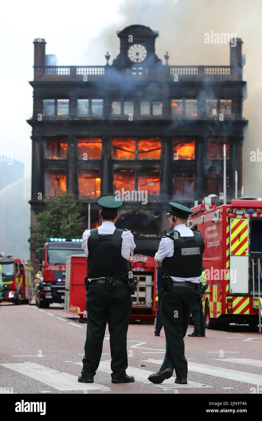 File photo dated 28/08/18 of a fire at Primark's landmark Bank Buildings store which will reopen prior to Christmas following an extensive four-year restoration project after the store was destroyed in a major accidental fire in August 2018. Issue date: Wednesday August 10, 2022. Stock Photo