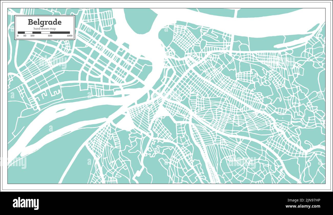 Belgrade Serbia City Map in Retro Style. Outline Map. Vector Illustration. Stock Vector