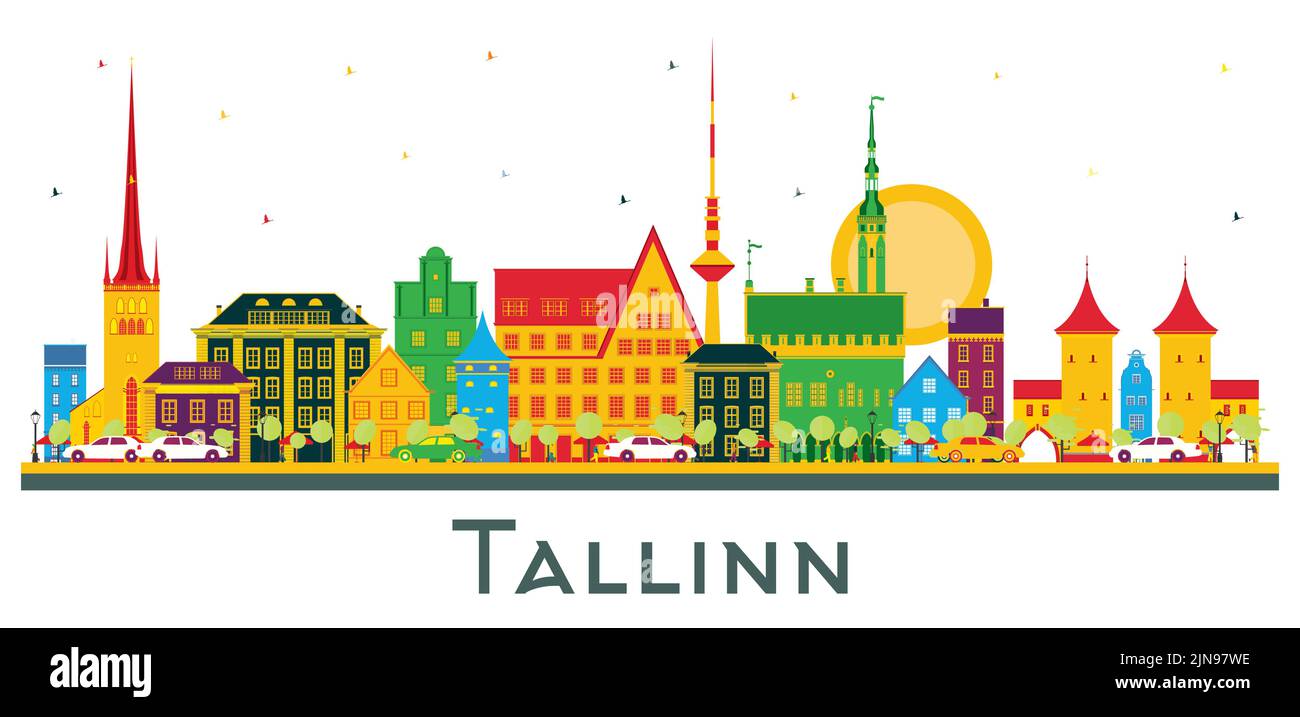 Tallinn Estonia City Skyline with Color Buildings Isolated on White. Vector Illustration. Business Travel and Tourism Concept. Stock Vector