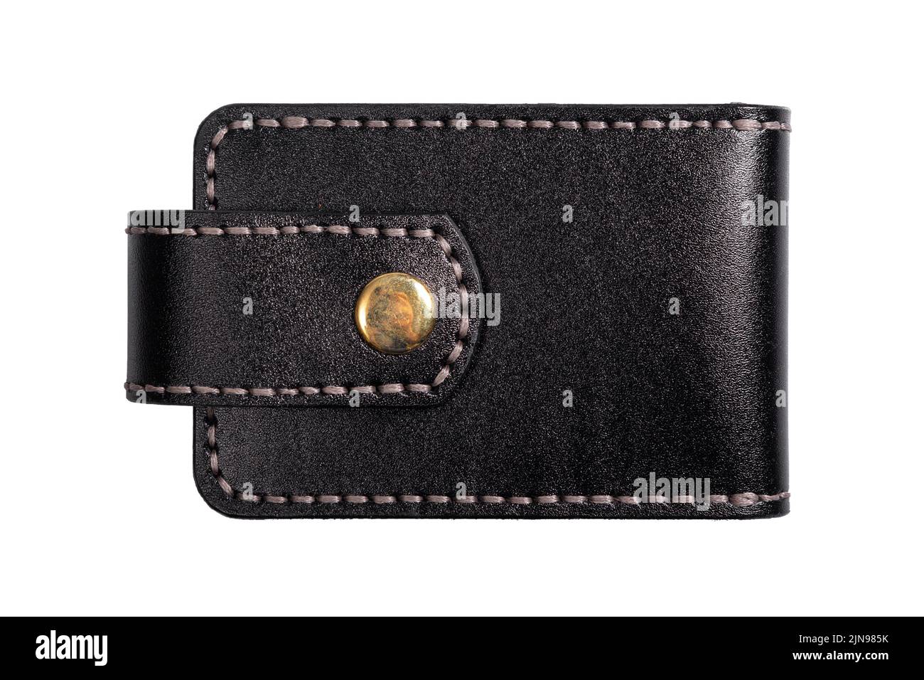 Luxury craft business card holder case made of leather. Black Leather box for cards isolated on