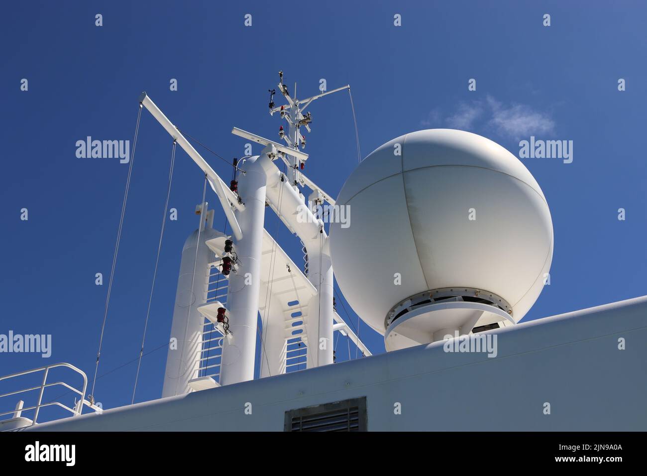 The radar and GPS domes aboard the P&O cruise ship Aurora Stock Photo