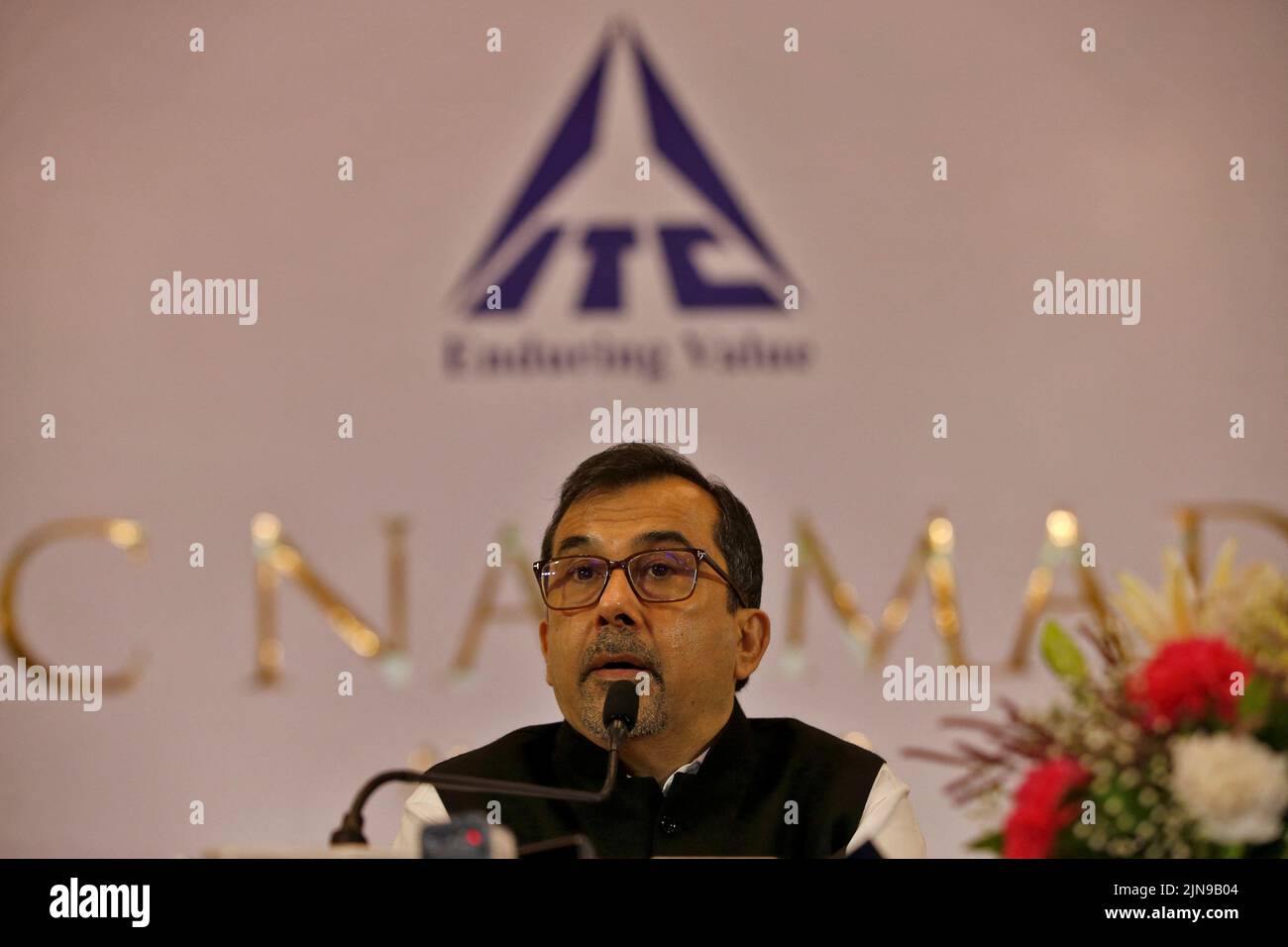 ITC Limited Chairman & Managing Director Sanjiv Puri addresses a news conference in Ahmedabad, India, August 10, 2022. REUTERS/Amit Dave Stock Photo