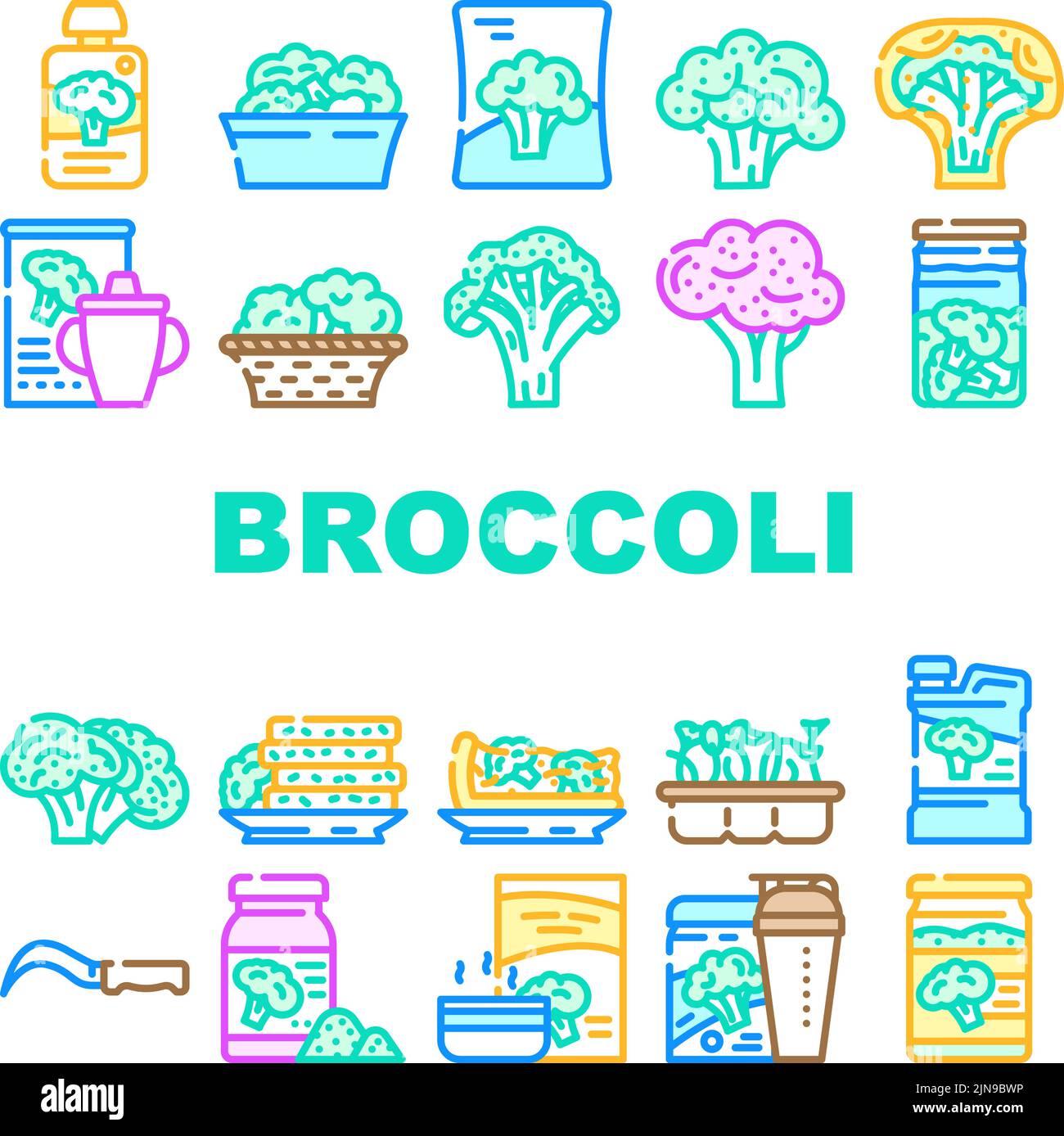 broccoli vegetable green food icons set vector Stock Vector Image & Art ...