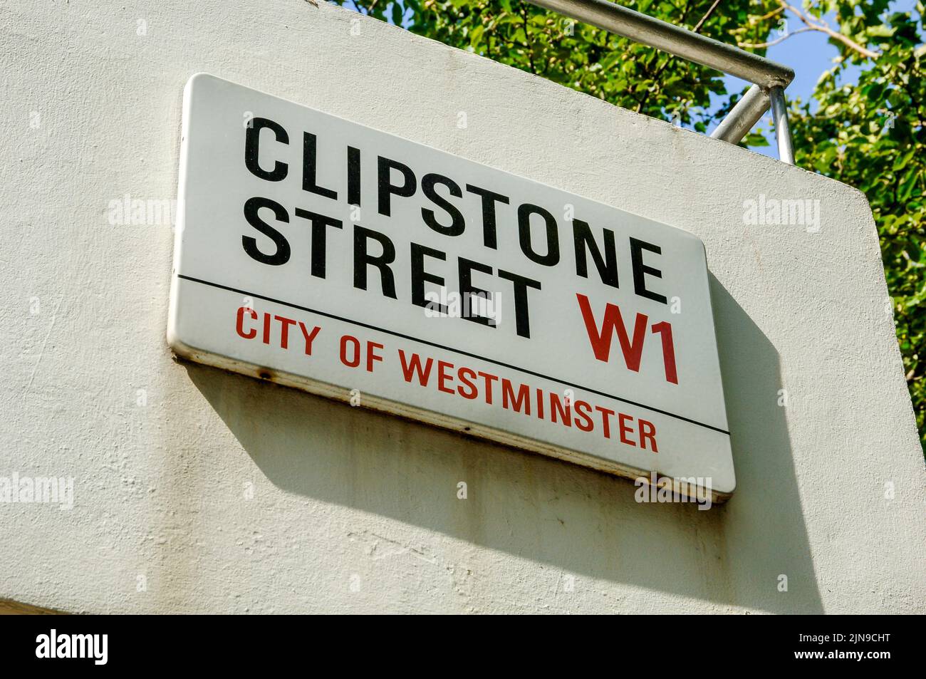 clipstone street, london W1 road sign on wall, London, England,UK Stock Photo
