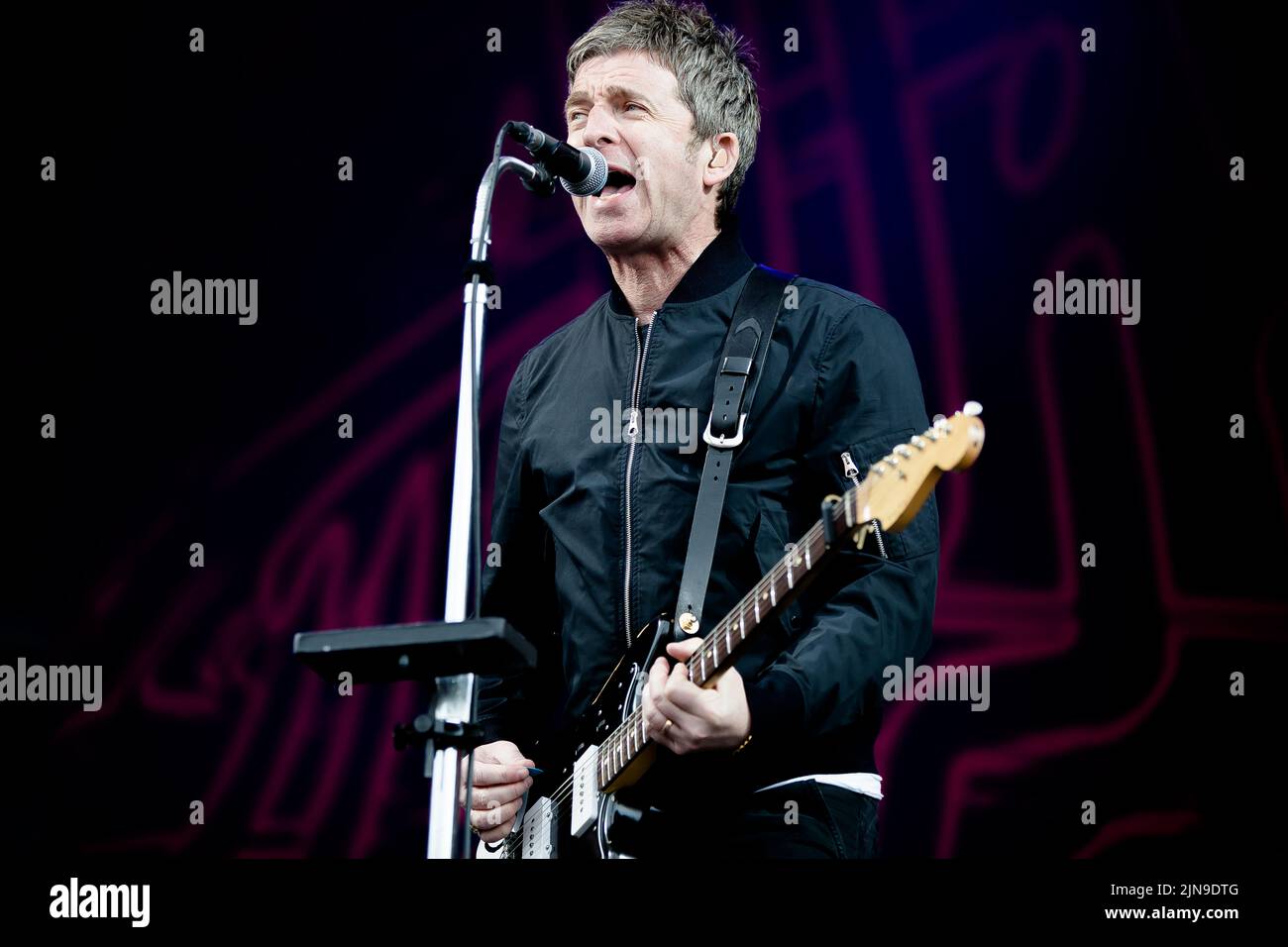 Noel Gallagher on stage during his performance at Eirias Stadium in Colwyn Bay, North Wales on 18th June 2022. Stock Photo